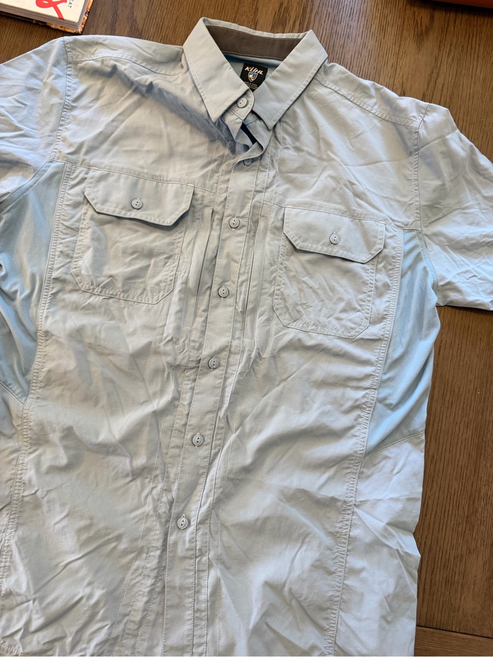 Kuhl Light Blue Short Sleeve Camp Shirt Fishing camping Sz M